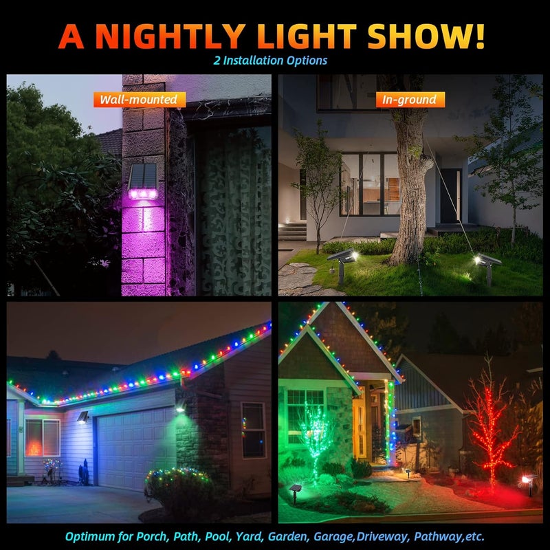 LEREKAM Solar Spot Lights Outdoor Color Changing, IP65 Garden Lights Solar Powered Waterproof with 9 Light Modes, Colored Landscape Lighting Auto On/Off, for Garden Pool Area Pond Yard, 10 Pack - Image 3
